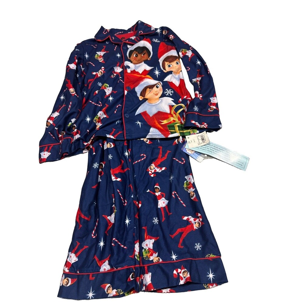 Elf on the Shelf Boy's Christmas Holiday Navy Flannel Pajama Set Size S(6/7)